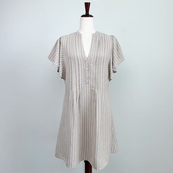 Ann Taylor LOFT Coastal Stripe Flutter Sleeve Pintuck Pleated Mini Dress XS - Picture 2 of 10